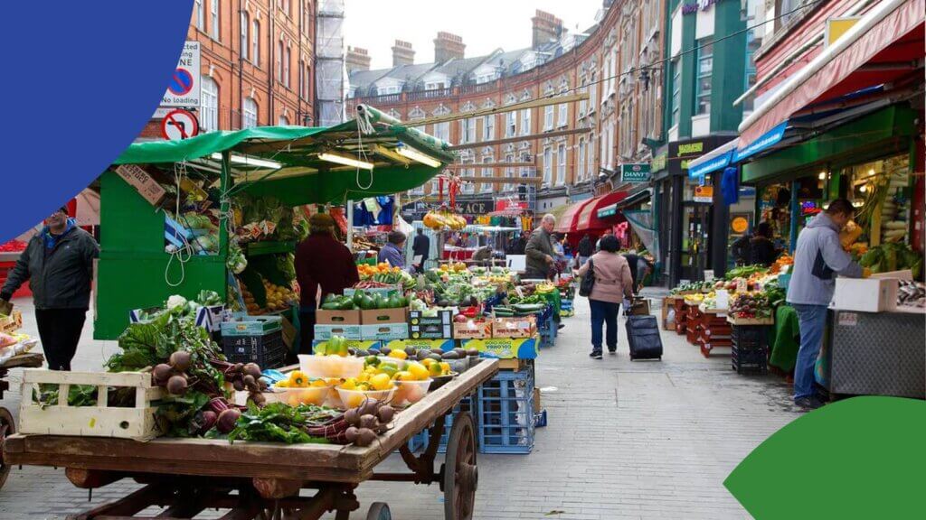 Image of stalls at Brixton Market, London