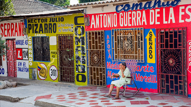 Colourful buildings in Aracataca, Colombia